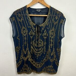 Gryphon Navy and Gold Beaded Blouse
